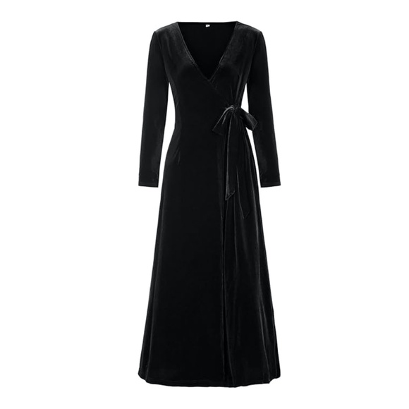 Black Velvet Wrap Long Dress, Includes Fishnet Stockings, Size: Small - Picture 4 of 4
